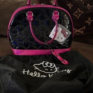 Vintage Hello Kitty Glossy Black and Pink Satchel